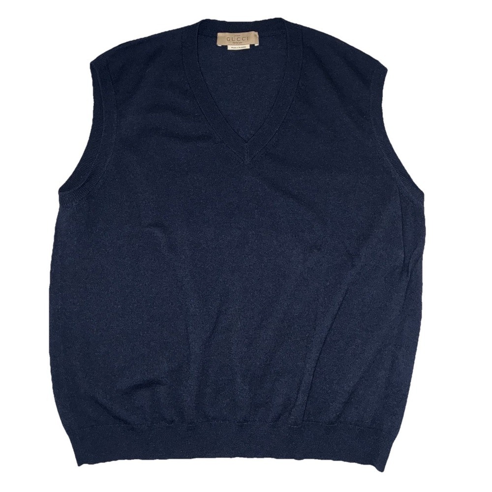 Gucci Sweater Vest Men's s 4XL Navy Wool Knit V-Neck Uniform Pullover *SLIM FIT*